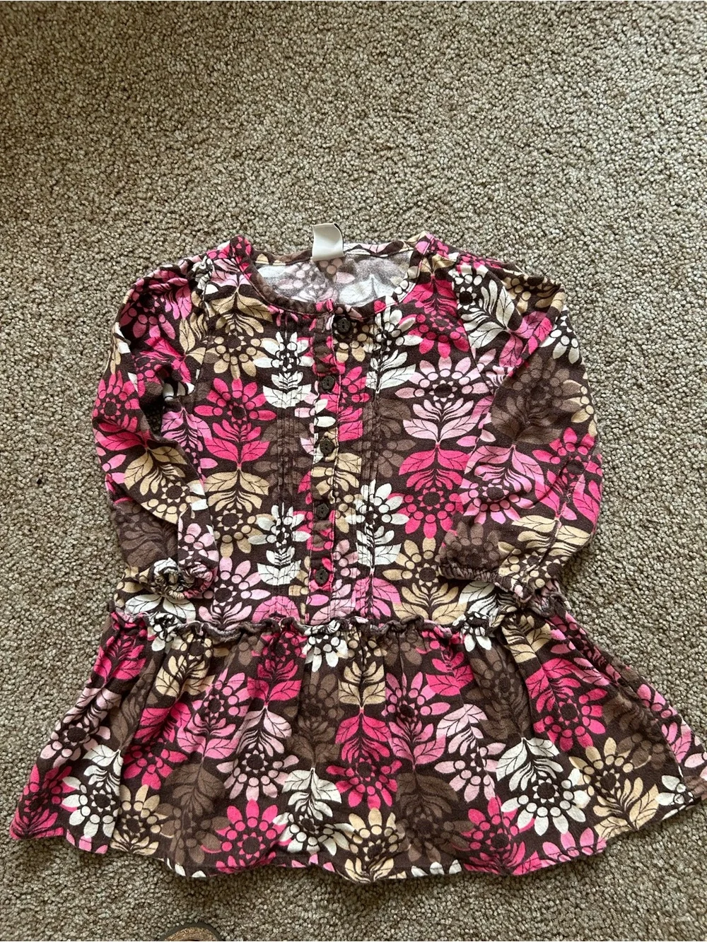 Y2K Girls Pink & Brown Floral Dress